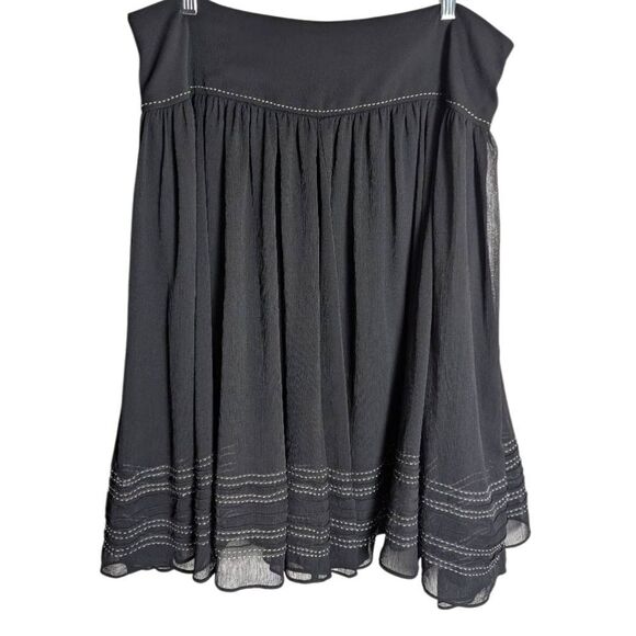 Coldwater Creek Black Contrast Stitch A-Line Sheer Overlay Knee Length Skirt 16 - Picture 3 of 7